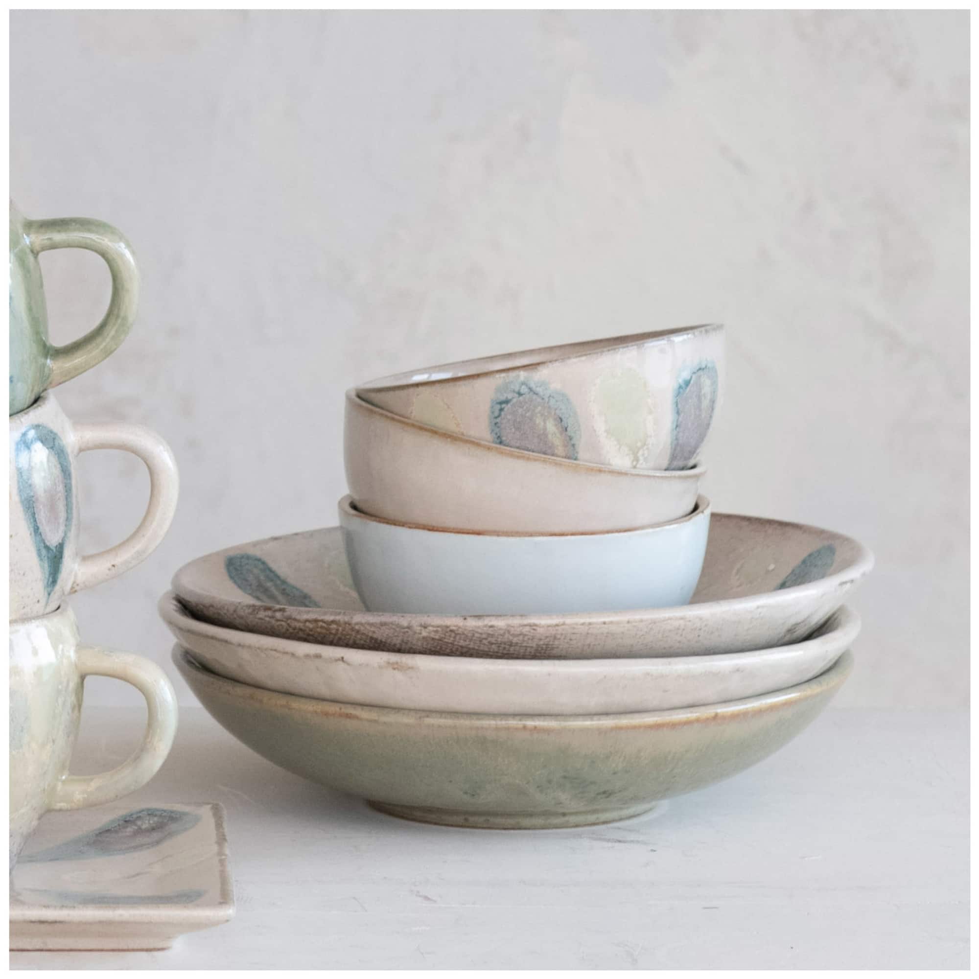 Hello Honey® 9" Geometric Harmony Stoneware Low Bowl Set